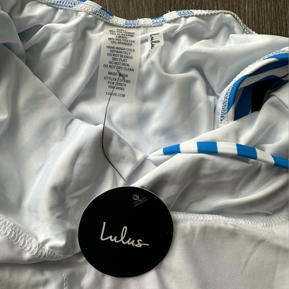 NWT Lulu's Cassielle Blue Striped Lace-Up One Piece Swimsuit - Picture 6 of 8